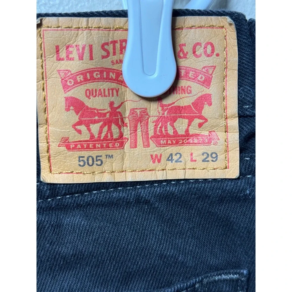 Levis 505 Regular Fit Mens Jeans 42x29 Faded Black Straight Leg Denim